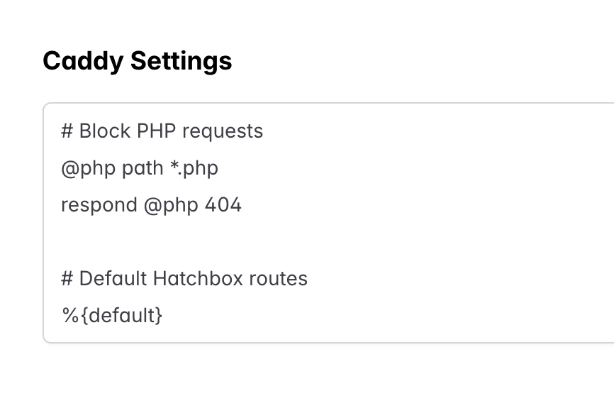Caddy configuration screen showing custom domains and SSL settings