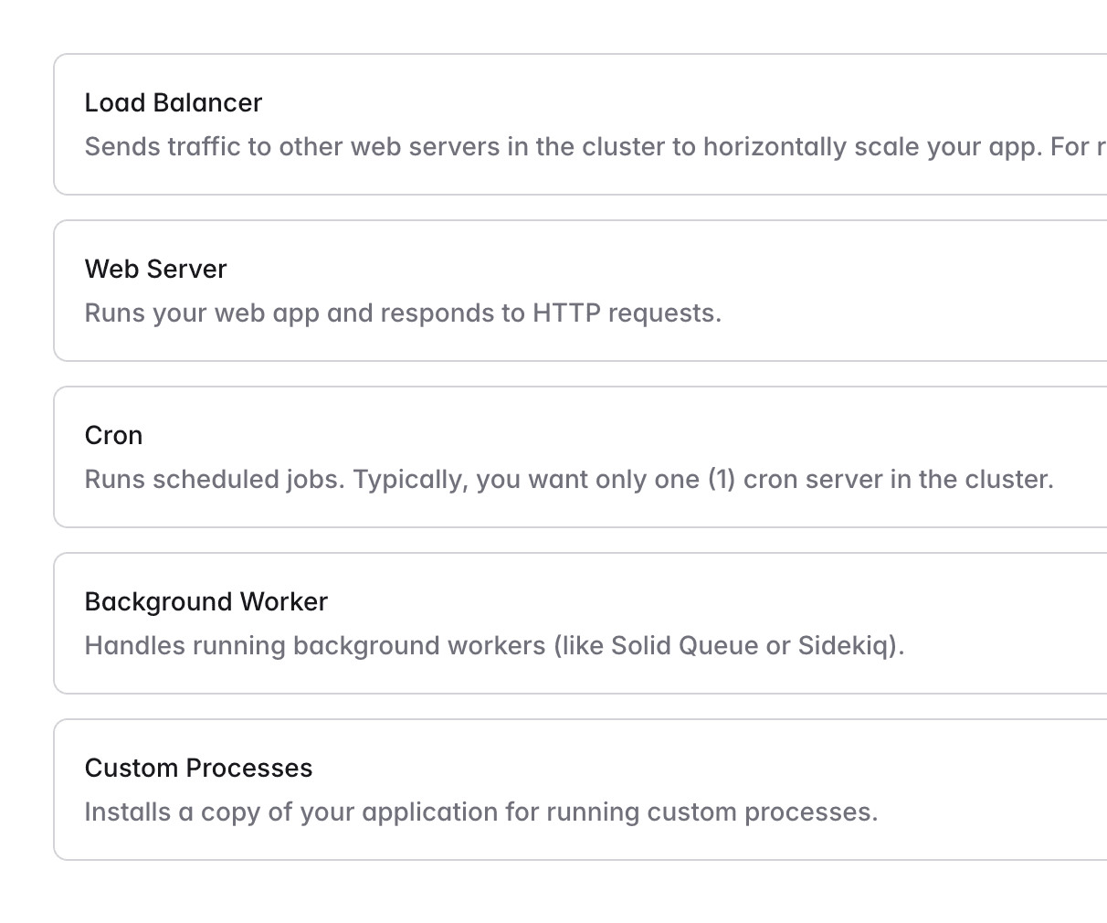 Server creation screen showing role assignment for a load balanced cluster